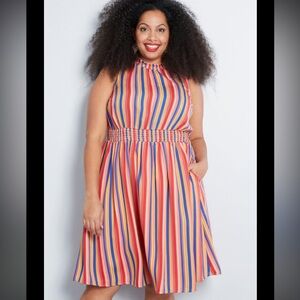 ModCloth Savor the Occasion Multicolored Striped Sleeveless Dress - Size 3X